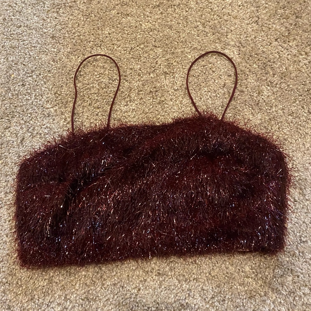 Forever 21 fuzzy burgundy crop top, size S